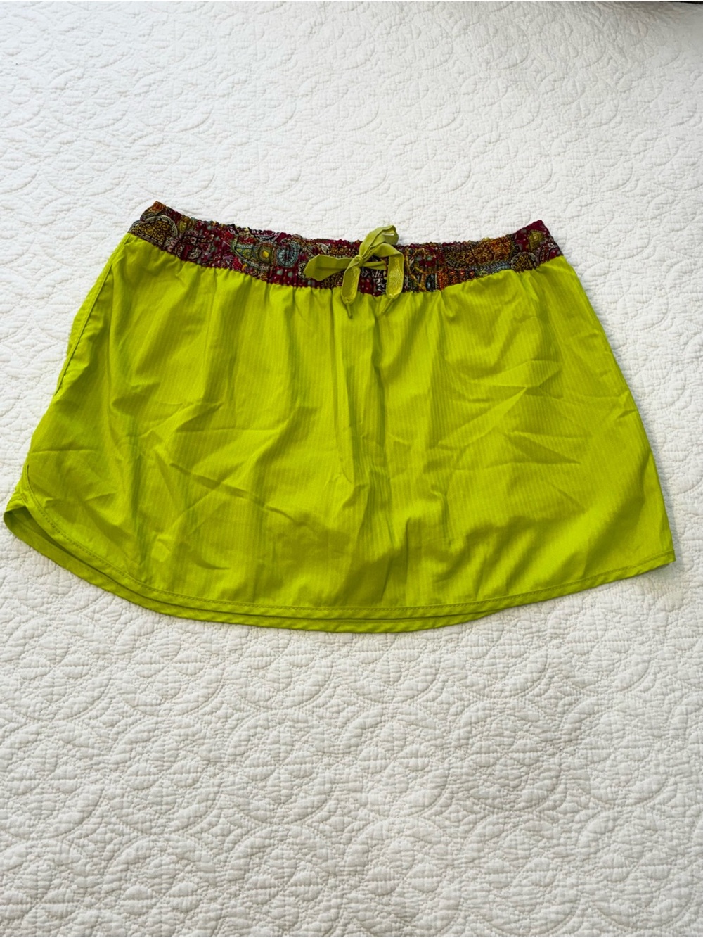 prAna Lime Green Paisley Waistband Mini Skirt Skort Athletic Size XL Drawstring